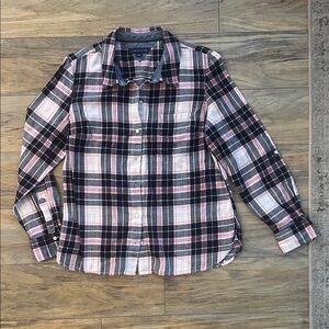 Tommy Hilfiger Pink and Black Plaid Women's Button Down Shirt